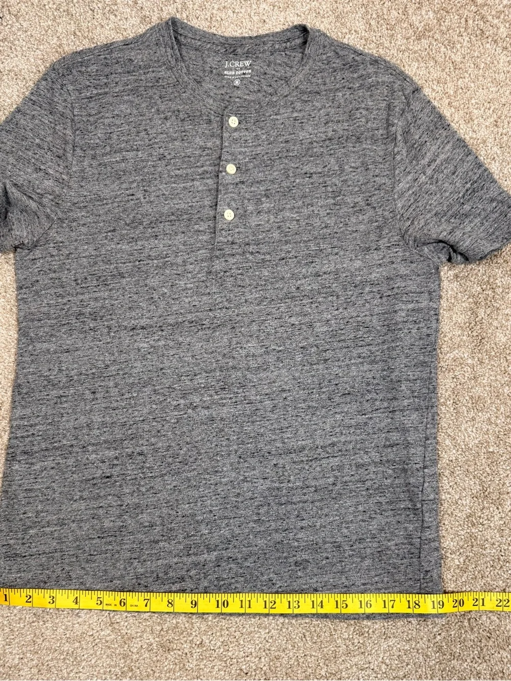 J. Crew Men's M Slub Cotton Heather Gray Short-Sleeve Henley